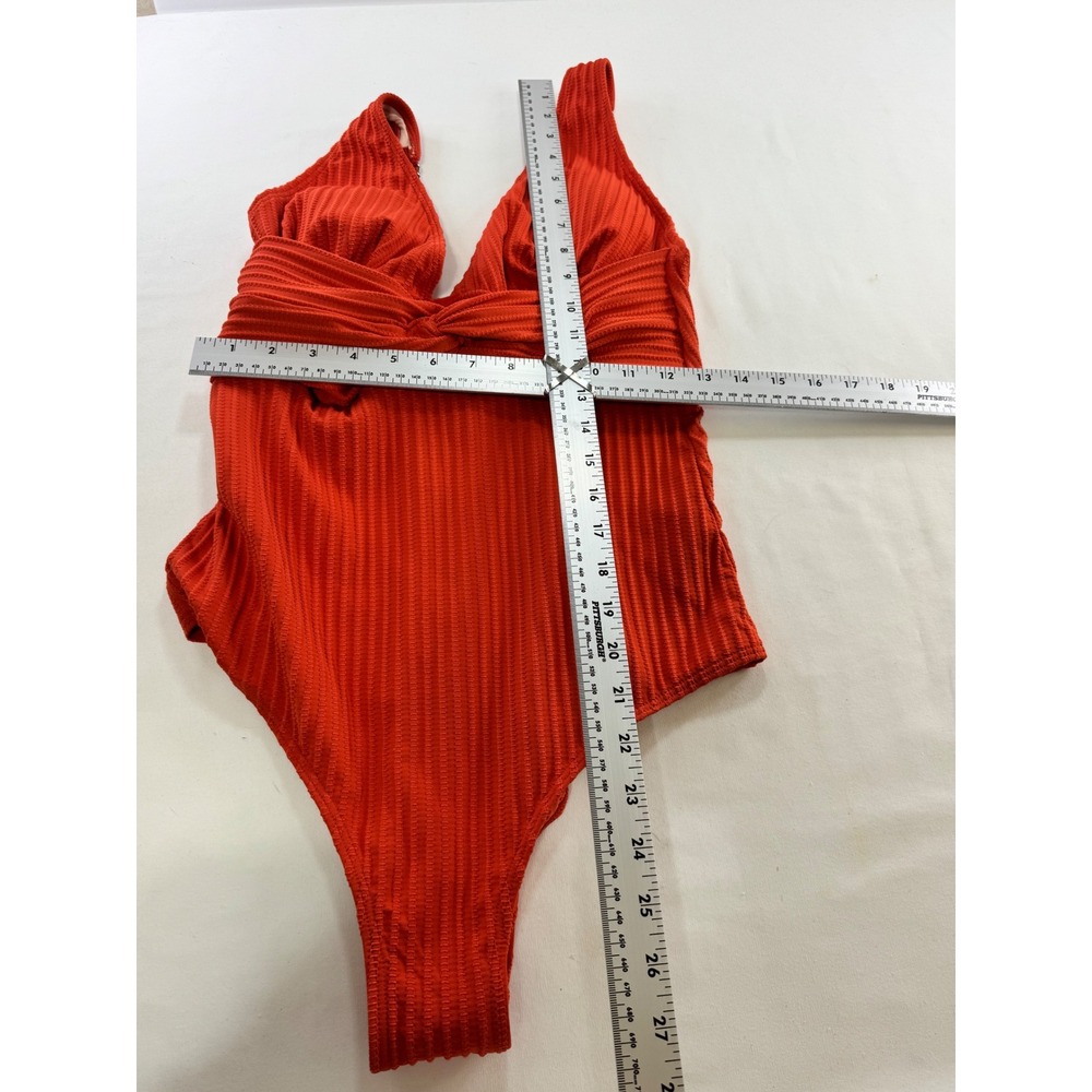 Cupshe Womens Orange Ribbed Twist Front One Piece Swimsuit Size L CAA12E3L027KK - Picture 5 of 5